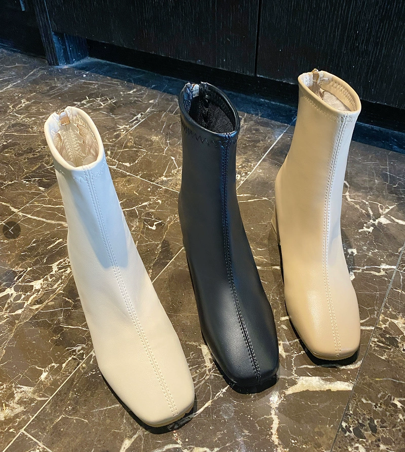 Короткие сапоги Челси с квадратным носком, женские сапоги Челси на толстом каблуке в Корейском стиле 2021, популярные в Интернете Модные Тонкие Ботинки Martin, Англия