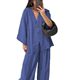2025 European and American Independent Station New Cross-border Fashion Loose Women's V-neck Top and Wide Leg Pants Casual suit