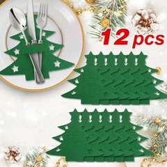 クリスマスの木の形のフェルトのナイフとフォークの12セットの祝日の飲食とパーティーの装飾用食器のポケットの食器マット
