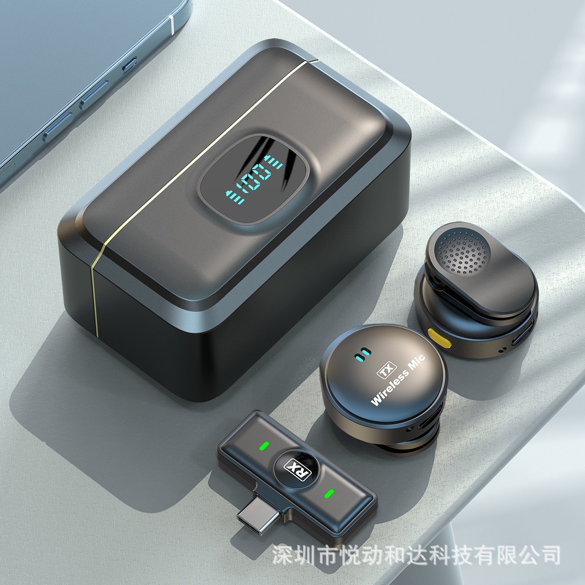 Un micrófono de collar inalámbrico de dos pulsadas, micrófono de transmisión en vivo, micrófono inteligente de reducción de ruido, micrófono pequeño de radio de larga distancia