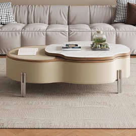 新款客厅升降茶几小户型家用创意高级感设计师两用异形花朵桌