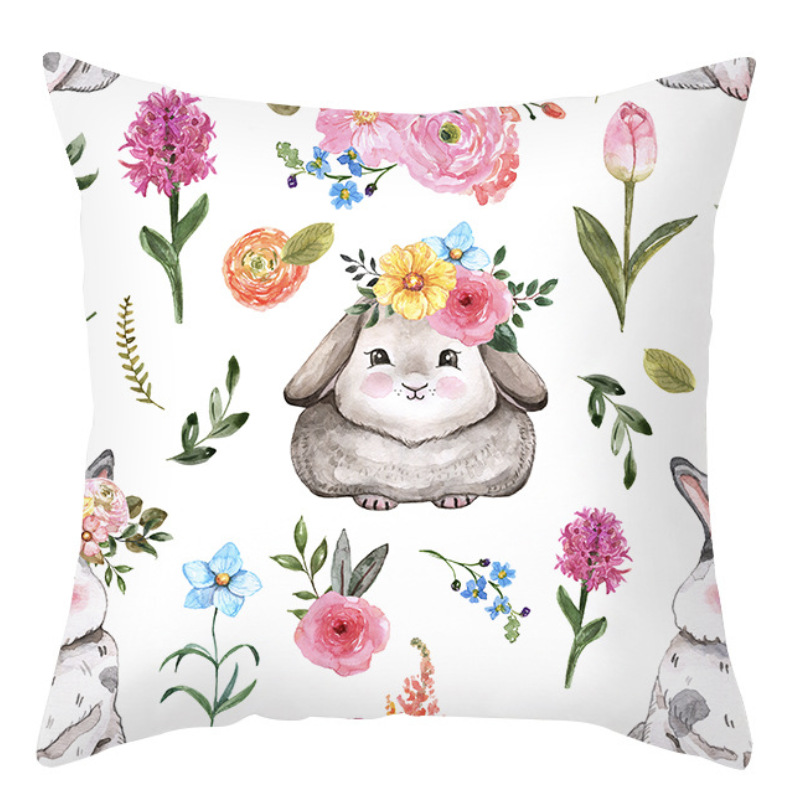 Amazon lino transfronterizo corto peluche conejo de Pascua acuarela guirlandas decorativas para el hogar almohadilla de almohada