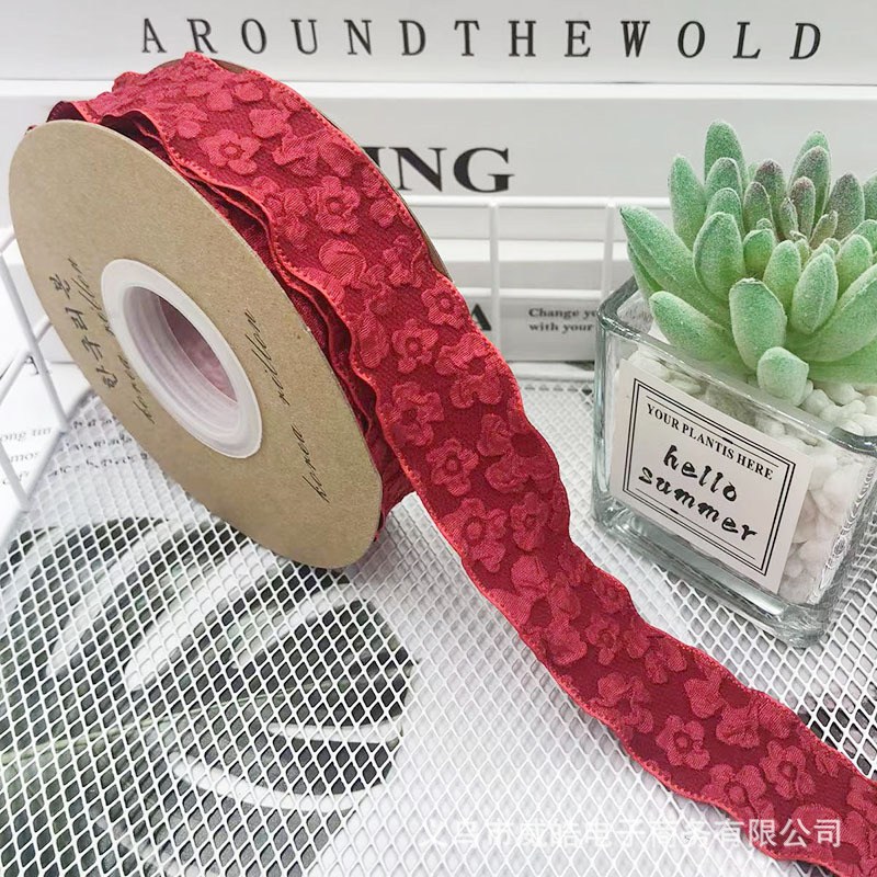 Romántico Camelia flor en relieve cinta de algodón flor ramo embalaje cinta hecha a mano DIY arco