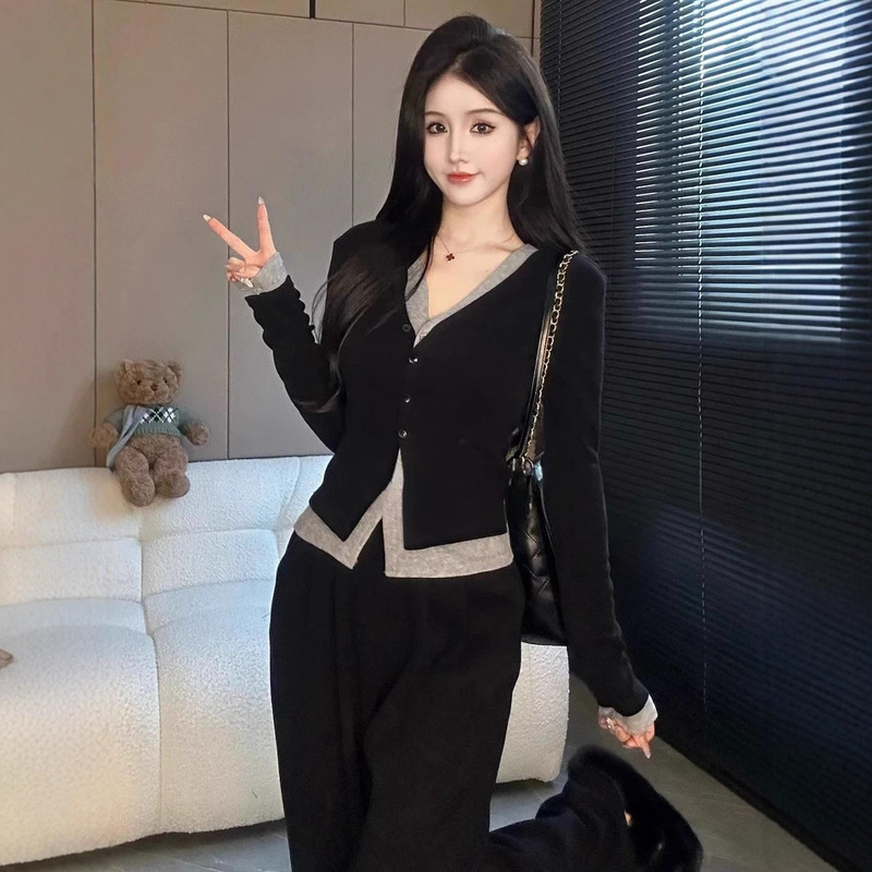 大码女装秋季时尚洋气减龄遮肉显瘦套装女阔腿裤两件套胖mm200斤|undefined