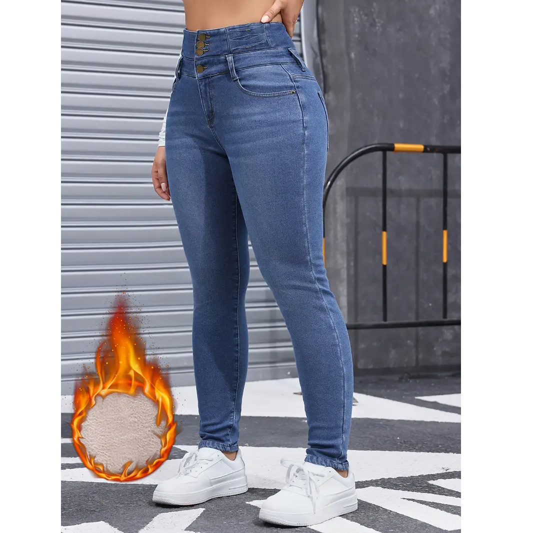 Women's Fleece-Lined Stretch Skinny Jeans - Ultra-Comfortable Slim Fit Denim For Winter & Everyday Wear_voghion.com