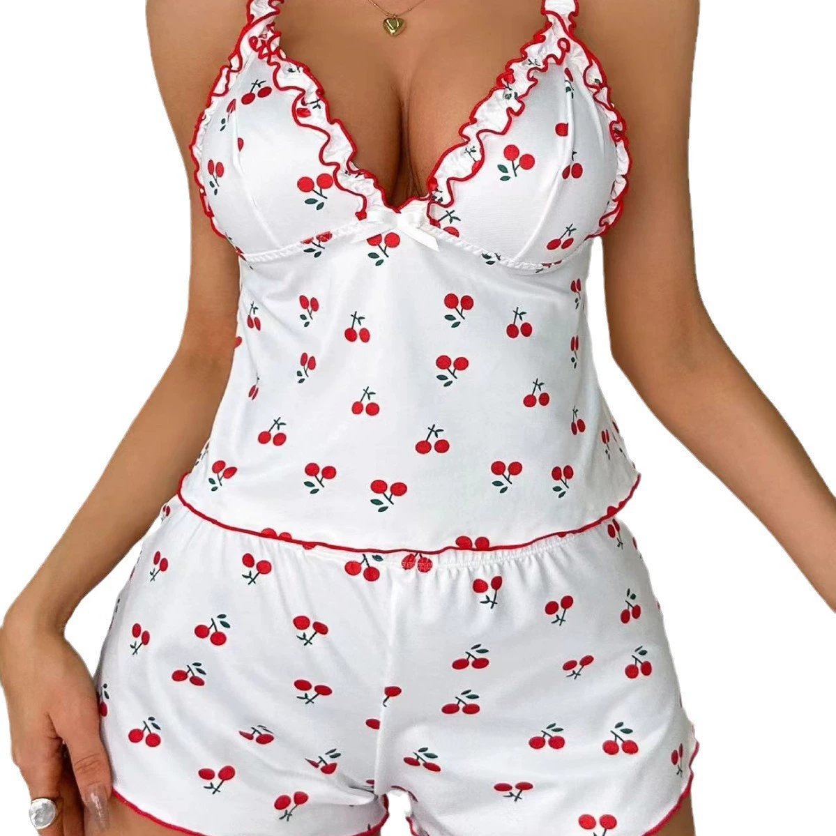Pijama, comfortable set, European style, V-neckline, lifting effect