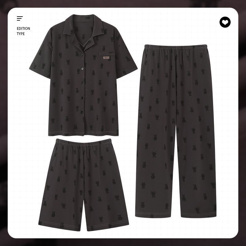 Pijamas 100% algodón de los hombres de verano Pantalones cortos de manga corta de los hombres delgados verano más tamaño homewear traje de tres piezas