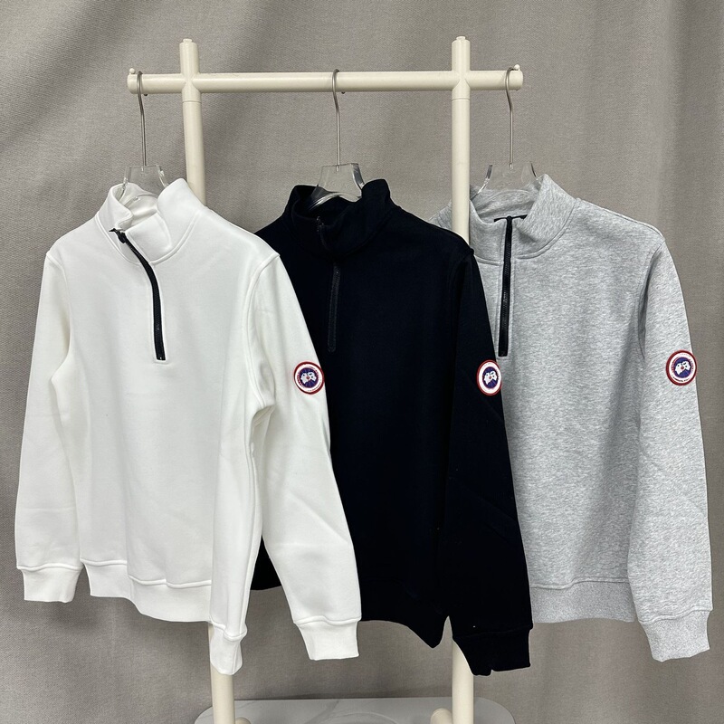 Goose Family Cross-Border Supply Canada Half-Zip Solid Color Badge Fleece Sweatshirt Amazon Pullover Long-Sleeve Unisex Style