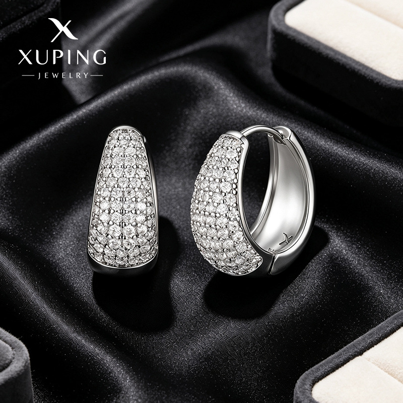 Xuping joyería estilo de moda europea y americana aretes exagerados doble fila brillante aretes de aretes de arroz de arroz pendientes de arroz transfronterizos aretes al por mayor image 60