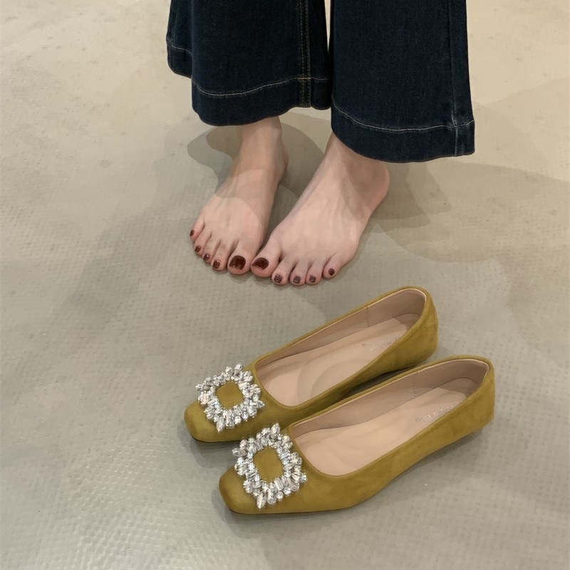 法式晚风水钻方头绝美单鞋女配裙子仙女鞋通勤粗高跟浅口玛丽珍鞋|undefined