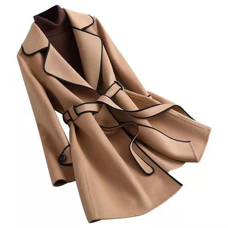 Double‑sided wool and cashmere coat, mid‑length Korean western style, sizes M–3XL, khaki/black/green/red