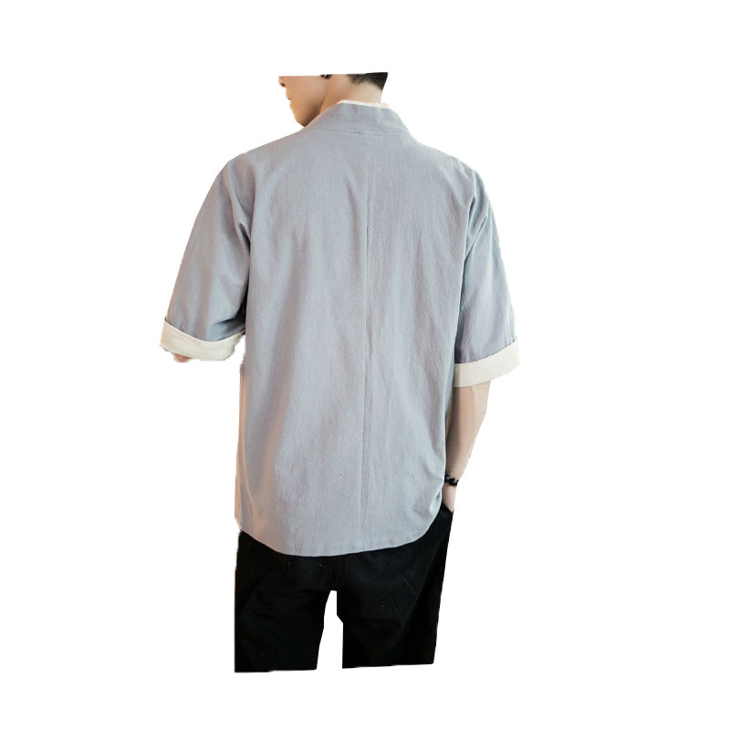 Chaqueta de los hombres nuevo estilo chino abrigo media manga Tang traje estilo japonés suelta hebilla cardigan hombres robe kimono venta al por mayor