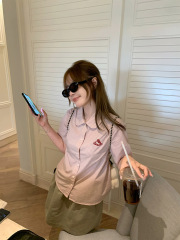 超好看娃娃领短袖衬衫女2025夏新款学院风小个子宽松显瘦半袖衬衣
