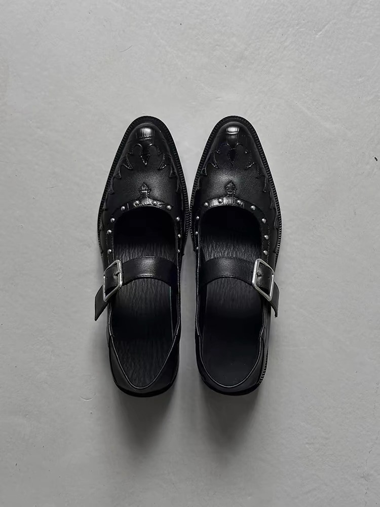 Small niche design with round toe and shallow mouth, Mary Jane single shoe, 2024 summer new punk style dark small_voghion.com