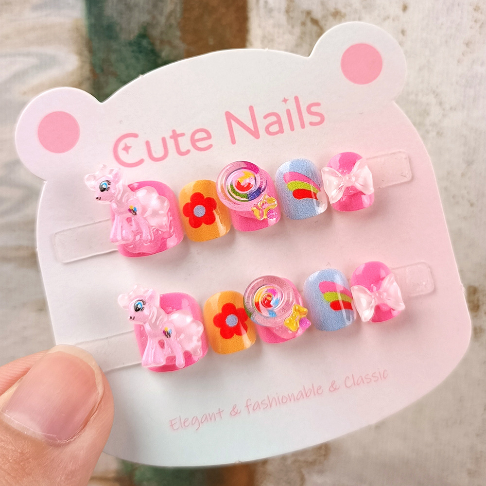 Pegatina de uñas de dibujos animados de flores para niños 3D tridimensional para niños con piezas de uñas de 10 piezas con parche de uñas de lazo