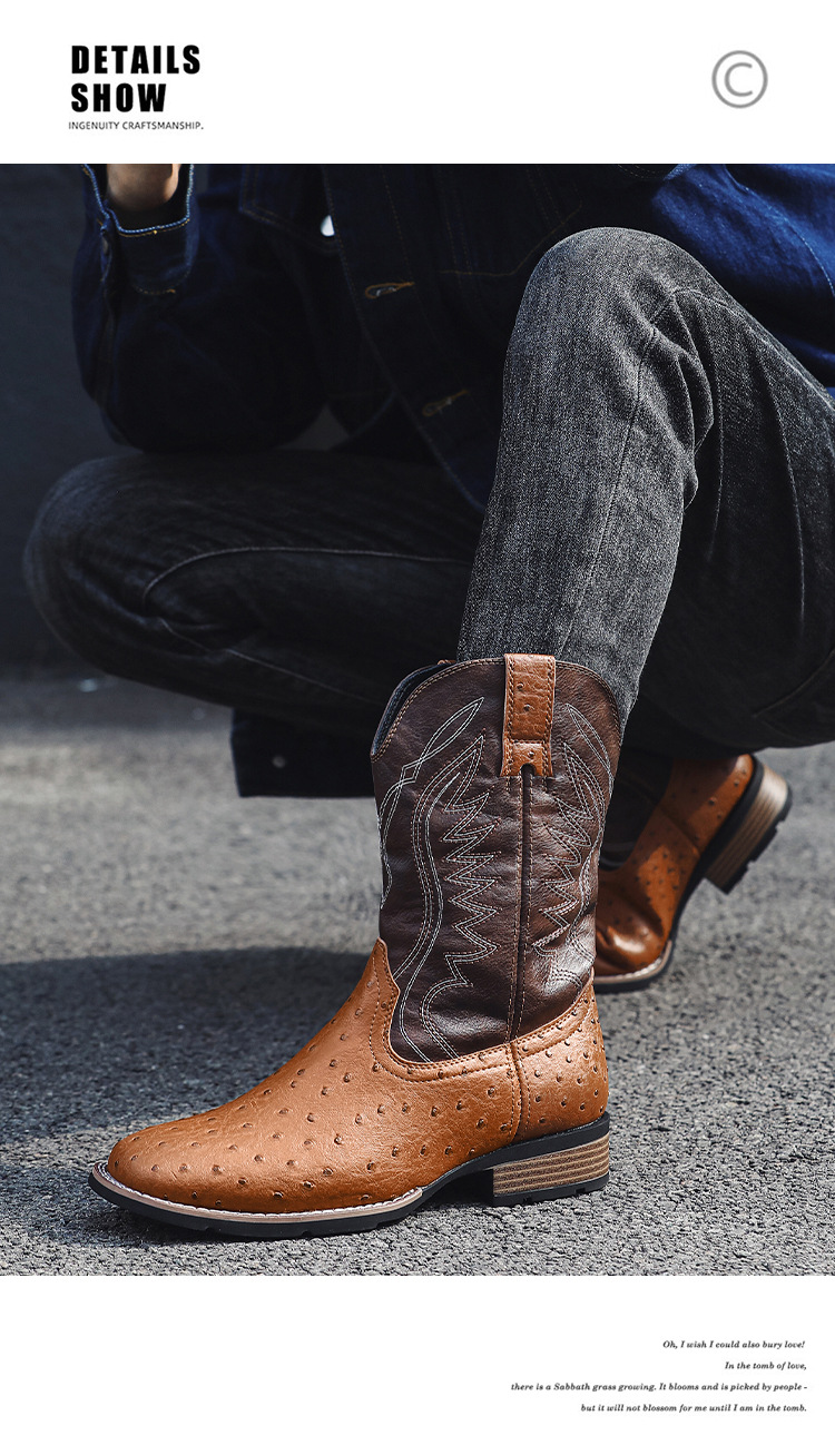 Plus Size Men's Western Cowboy Boots Vintage Rider Boots_vogvips.com