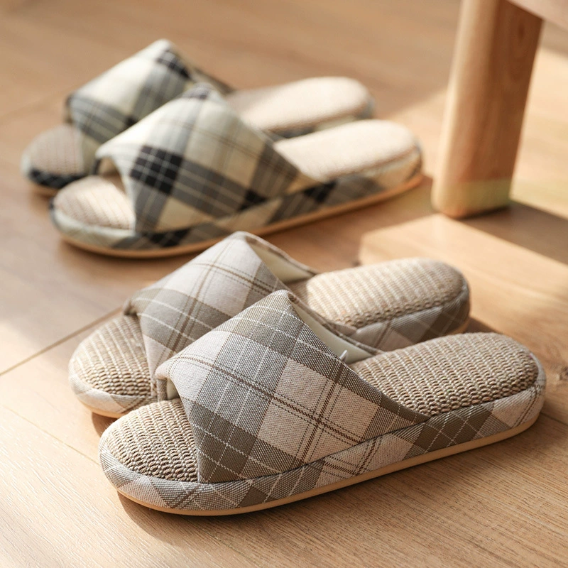 Льняные тапочки Мужские весенне-осенние домашние туфли Four Seasons Home 2023 Новые летние Нескользящие бесшумные тапочки для пар для женщин