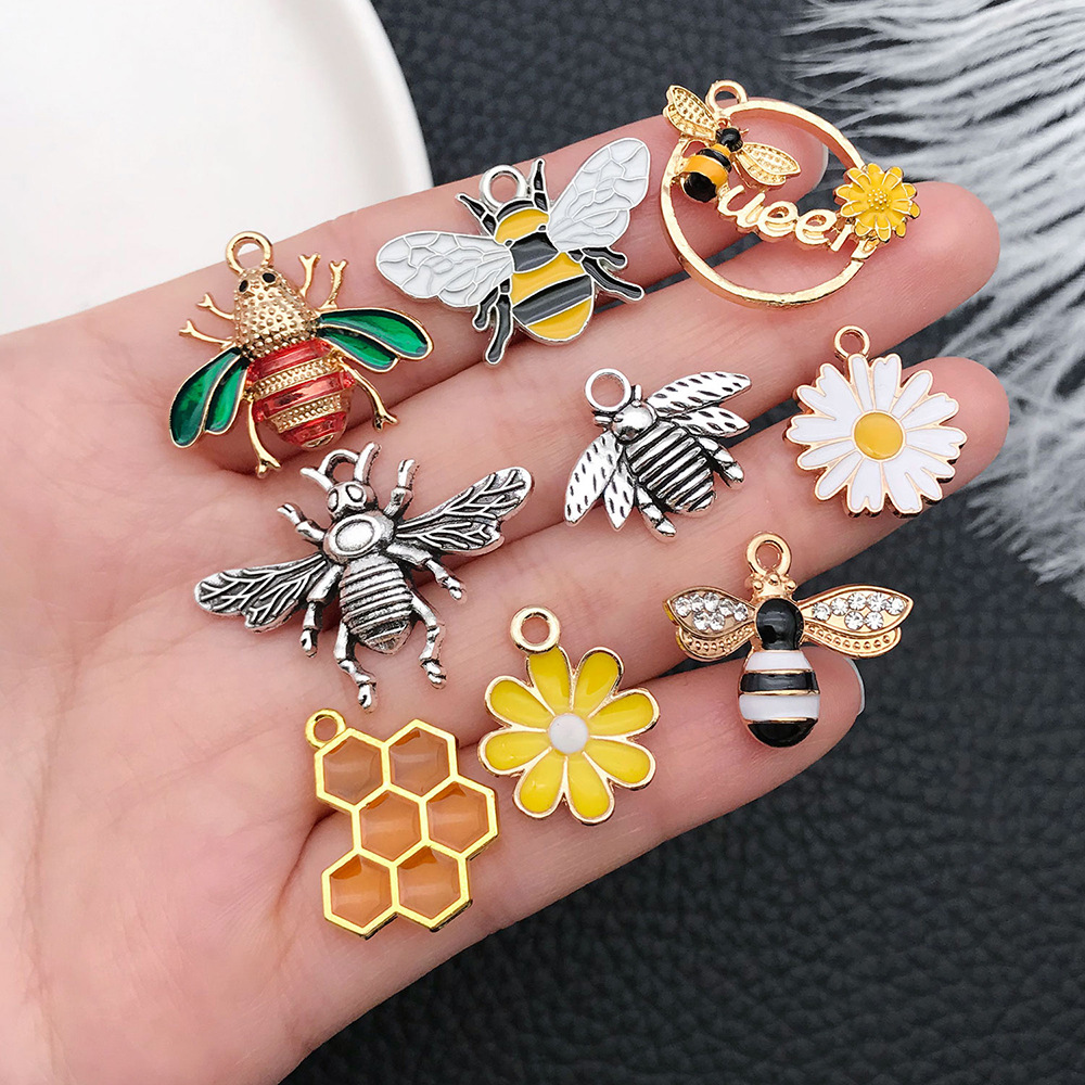 混120个小蜜蜂DIY饰品配件昆虫动物合金滴油发饰耳饰吊坠手工跨境详情8