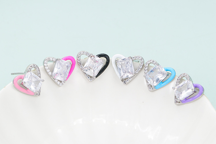 Ear Studs Classification 1 Pair Quantity Fashion Heart Shape Copper Plating Zircon Ear Studs 1 Pair