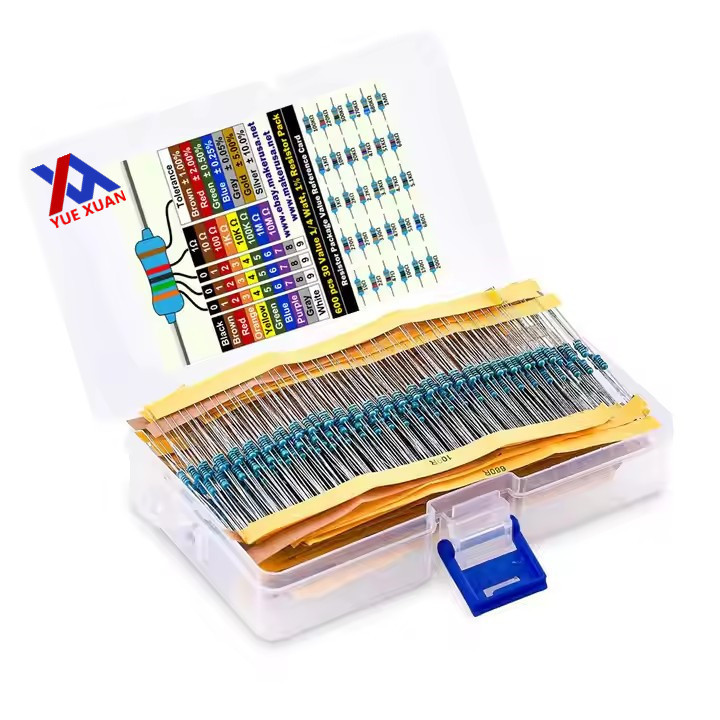 600PCS 1/4W Metal Film Resistance Pack Accuracy 1% 10R-1M Resistance 30 Kinds Each 20 Bags Boxed