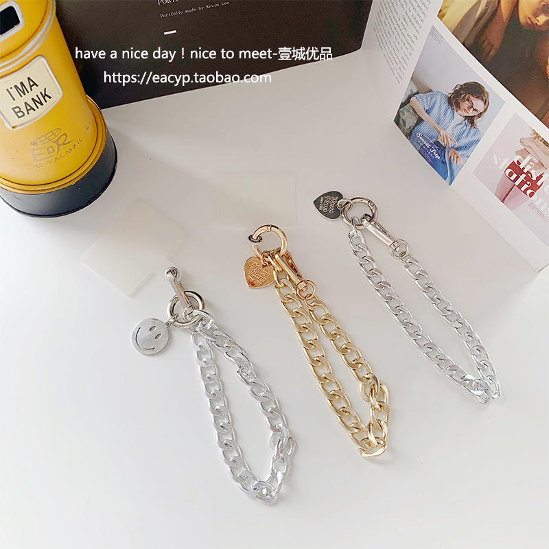 ins奢华金属色系创意手机链挂件 通用手机挂绳短防摔手链挂手男女