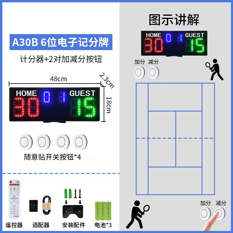 6자리 스코어보드 무선 버튼 모델(주문 시 어느 국가에서 사용할지 표시)