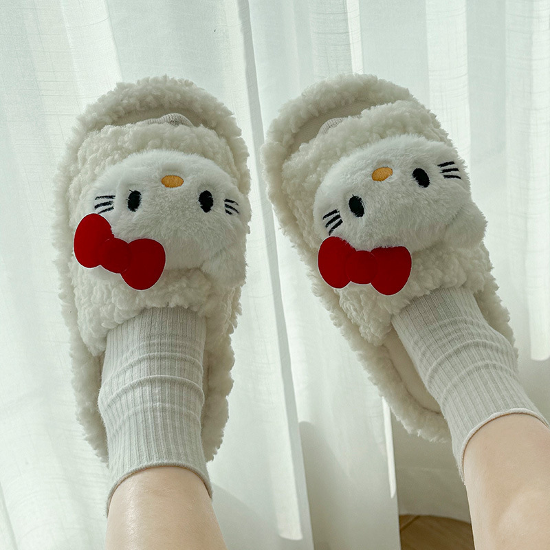 Cute Kt Cat Cotton Slippers for Home, Women's Plush Cotton Slippers, Men's Warm Shoes, Maternity Shoes, Closed-Toe Slippers for Women