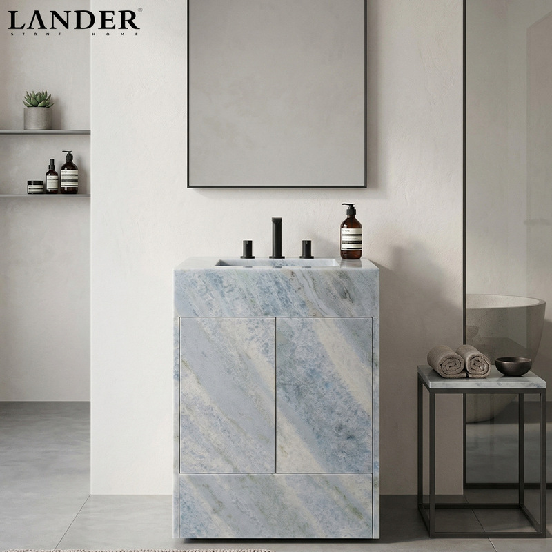 Blue Crystal Bathroom Cabinet Washbasin Italian Minimalist Modern Style Design Bathroom Marble Toilet Set