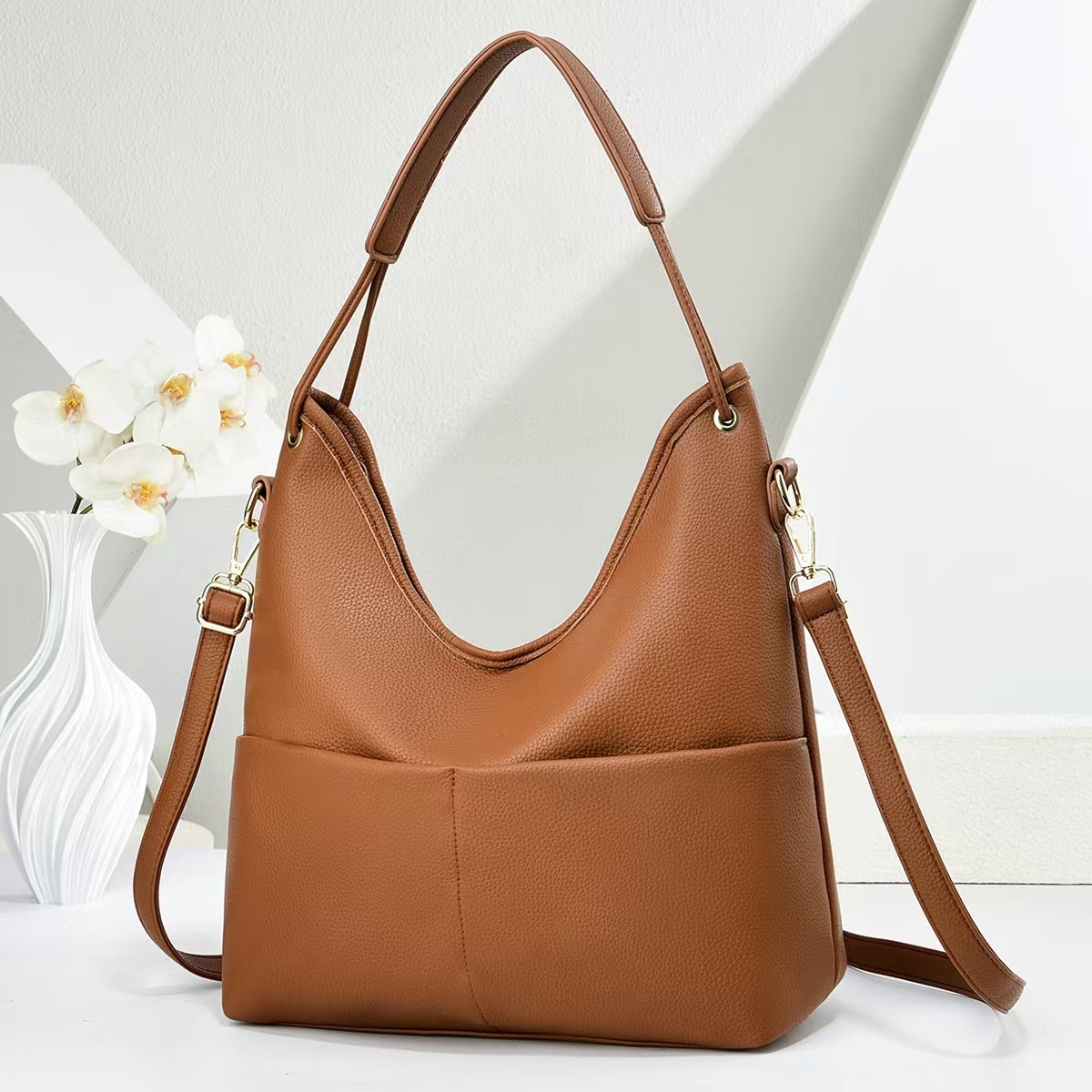 Casual bolso de cubo de color sólido bolso de transporte diario de moda atmósfera mochila de hombro Ladies bag image 3