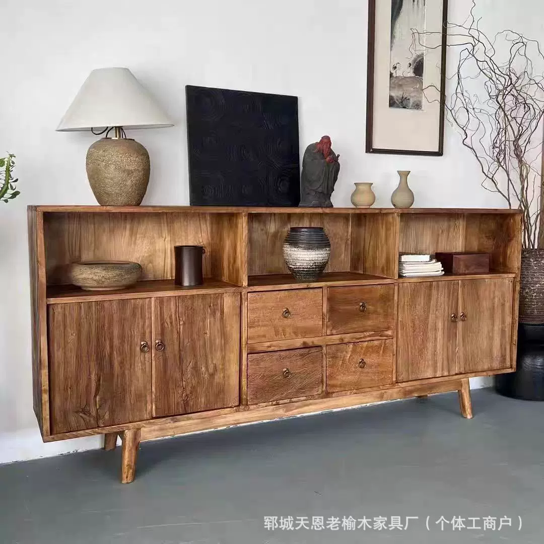 中式老榆木餐边柜家用客厅靠墙储物柜玄关抽屉式实木收纳柜斗柜