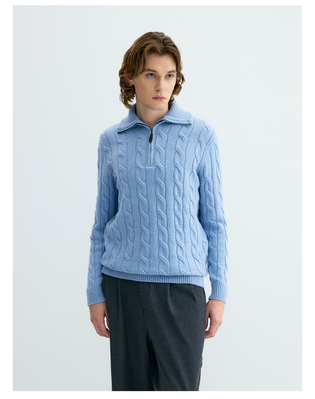UNF 530g Cable-Knit Half-Zip Polo Sweater