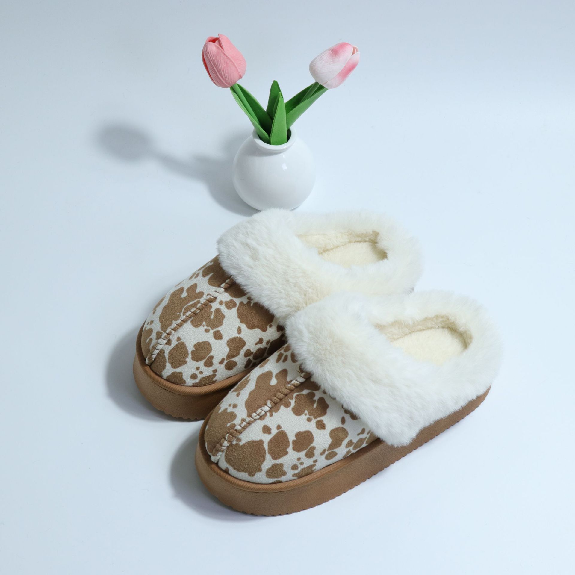 Zapatillas de algodón con estampado de leopardo de boca grande personalizadas de comercio exterior