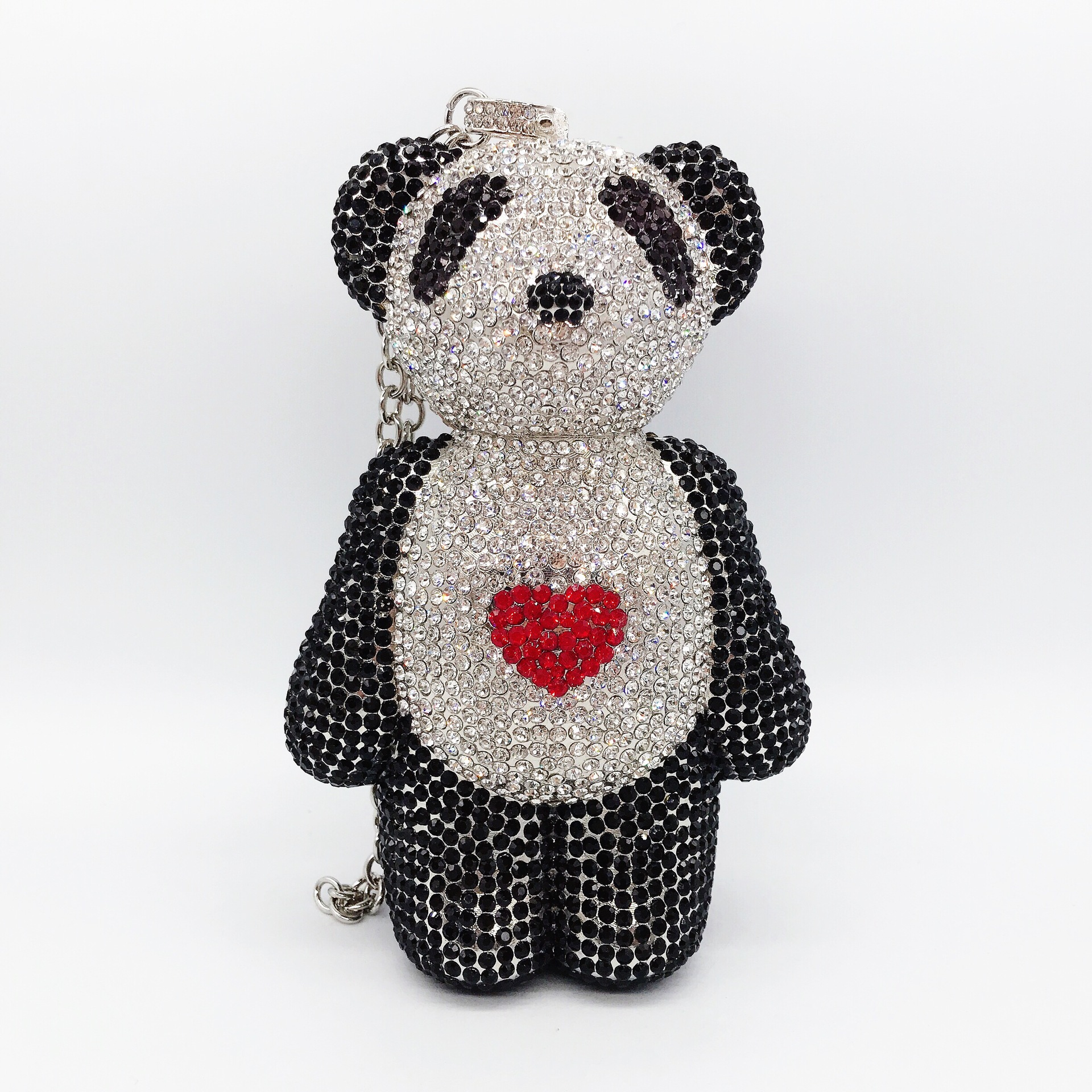 * Nuevo oso transfronterizo bolsas de mujer con diamantes bolsas de banquete animales llenos de diamantes bolsas de mano bolsas de mujer bolsas de metal negro
