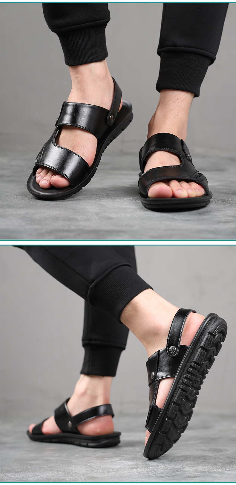 Men’s Genuine Leather 2-in-1 Sandals, Rotatable Metal Buckle Back Strap Casual Walking Slides_vogvips.com