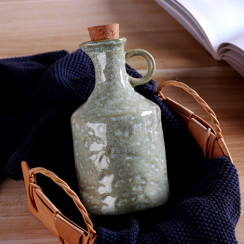 Cocina europea especial hervidor de aceite sin colgar aceite de cerámica doméstica creativa mano de la textura cerámica tapa de botella de aceite a prueba de fugas