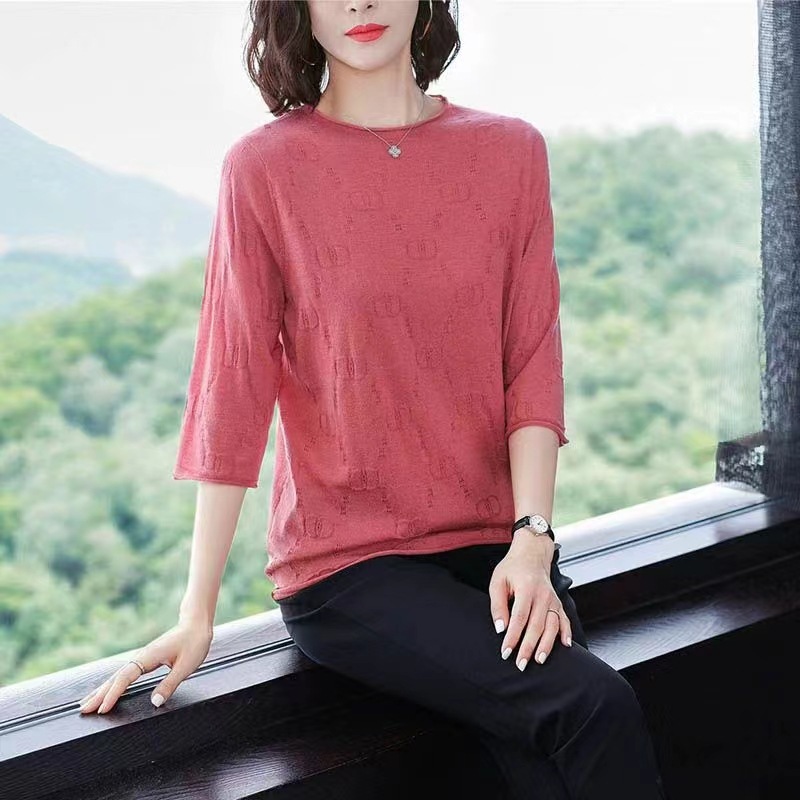 소스 제조업체 맞춤형 7 점 슬리브 최고 여성 미드 슬리브 웨스턴 스타일 작은 셔츠 니트 베이스 셔츠 봄과 가을 내부 스웨터