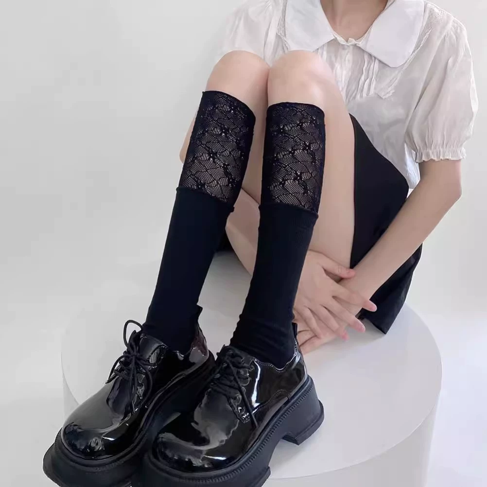 White lace autumn high boots, knee socks, gaiters