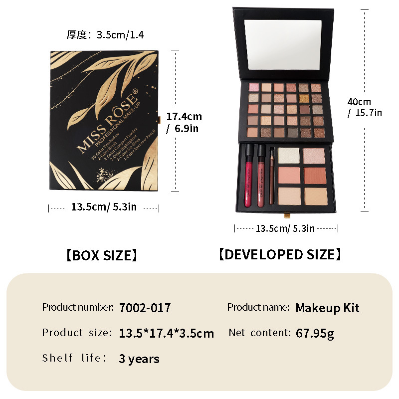 MISS ROSE cross-border eyeshadow polvo de blush de alto brillo bandeja de maquillaje con cajón de espejo caja de maquillaje retráctil