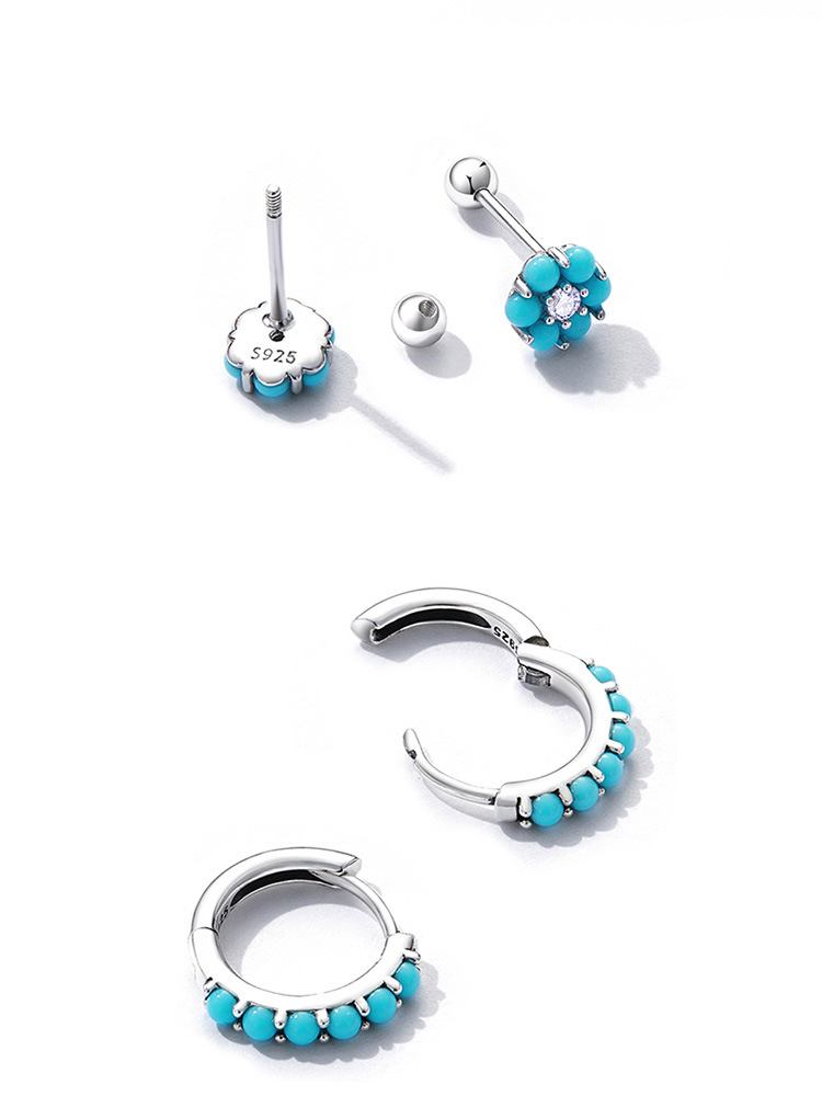 Daily Occasion 925 Sterling Silver Material Flower Pattern 1 Pair 925 Sterling Silver Turquoise Flower Earrings