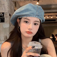 Women's Jeans Bucket Hat, Washed Distressed Retro Large Brim Face-Smaller Korean Style Trendy Octagonal Blossom Painter Hat Autumn