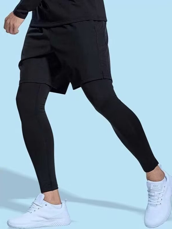 Summer New Men's Basketball Pants, Quick-Dry Athletic Pants for Track and Field, Running, Fitness, Elastic Training, Loose Fit, Two-In-One Long Pants