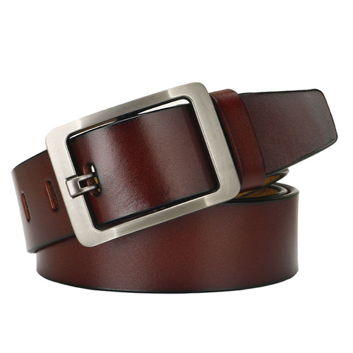 Men's yellow cowhide pin buckle belt Whole piece of retro cowhide Japanese buckle yellow cowhide Korean version versatile belt wholesale
