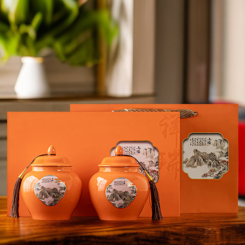 New Ceramic Tea Can Empty Gift Box Black Tea Green Tea Longjing High-end Tea Ceremony Accessories Pu-erh Tea Storage Can Moisture Proof