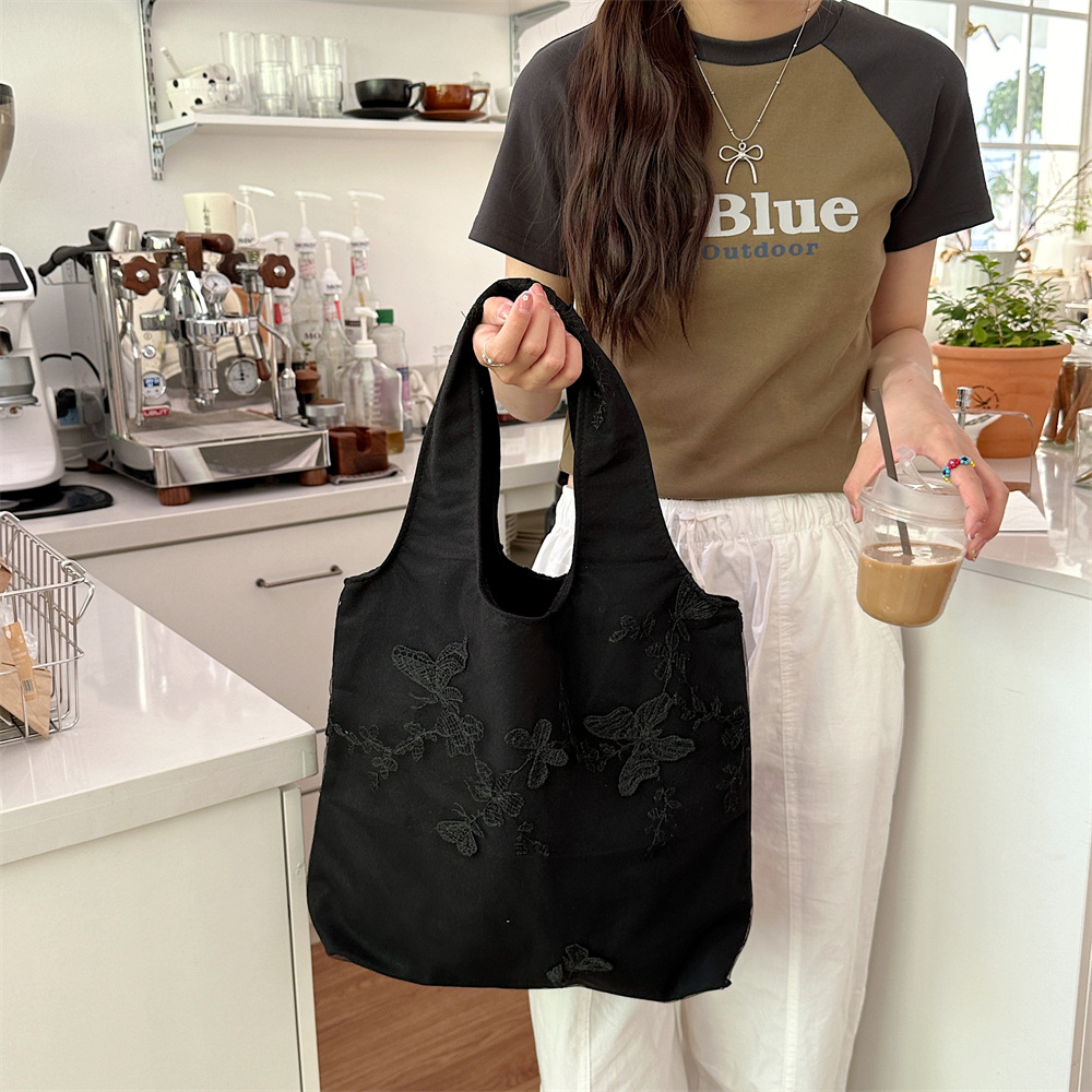 44292 Traditional Chinese style retro embroidered lace butterfly cloth bag for casual women's travel, canvas bag, large capacity single-shoulder bag undefined