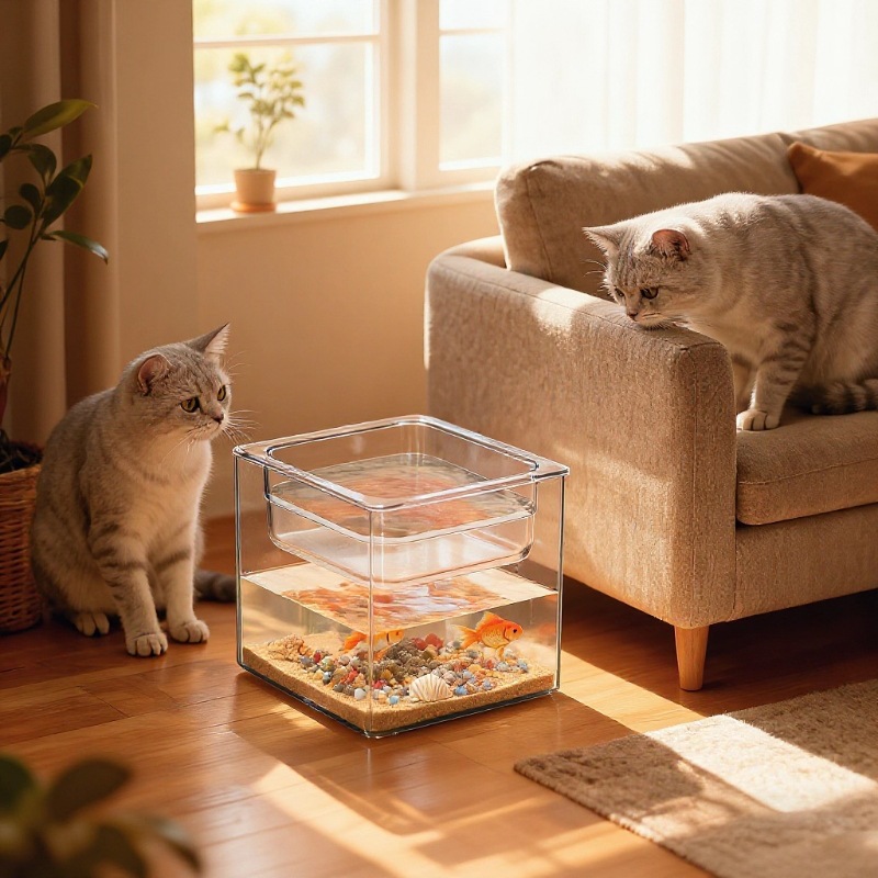 方形塑料透明斗鱼缸小型家用生态微景观金鱼缸办公室造景桌面鱼缸