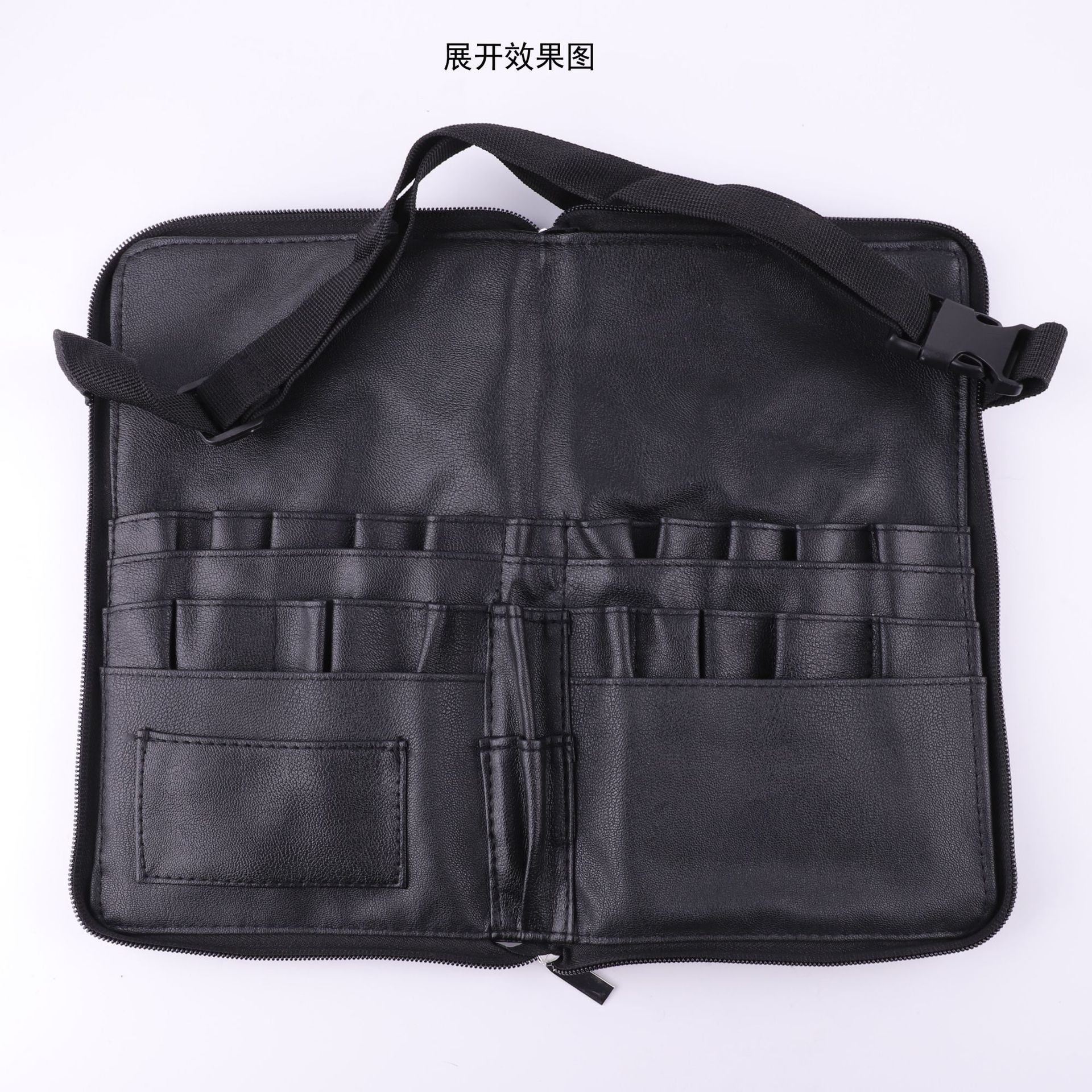 Bolsa de cepillo de maquillaje multifuncional de gran capacidad bolsa de cepillo de maquillaje de cintura bolsa de cepillo de maquillaje de cremallera negra bolsa de maquillaje