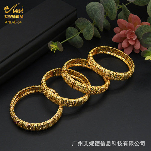 Dubai Bride 24K Alloy Hollow Bracelet Middle East Arabic Women's Jewelry Gold Bracelet Factory Wholesale