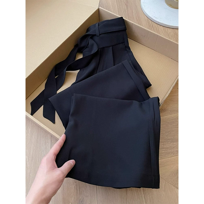 Весна и осень уникальные черные брюки с высокой талией