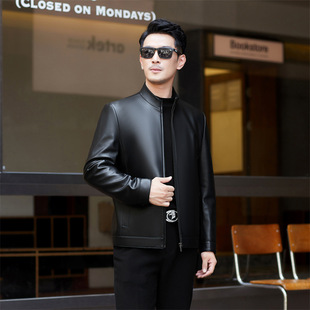 Luxury high quality Classic Collar Leather Jacket Haining Genuine Leather Fashion Men's Texture Sheepskin Coat Trendy