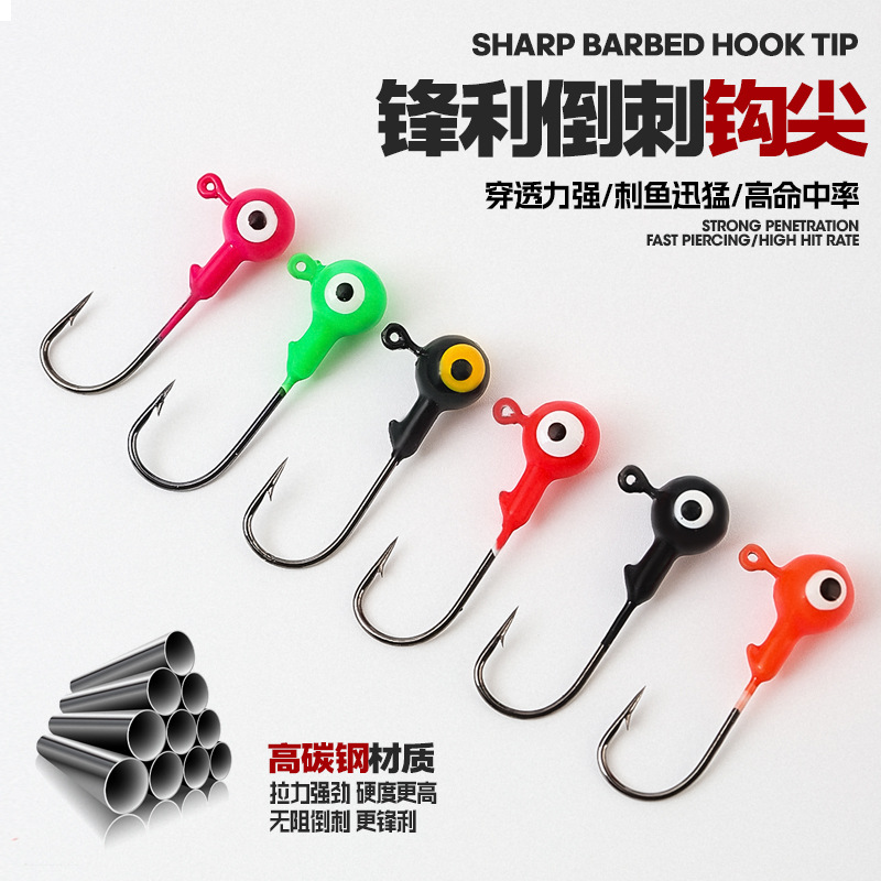 Anzuelo de pesca con cabeza de plomo para señuelos, al por mayor del fabricante, 4X reforzado, colorido, de doble ojo, antienredos, de acero al carbono